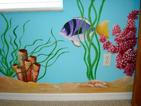 Underwater Mural | I just finished painting another underwat… | Flickr Bedroom Mural Ideas Paint, Ocean Murals, Bedroom Mural Ideas, Underwater Mural, Paint Ocean, Underwater Room, Sea Murals, Ocean Mural, Ocean Theme Classroom