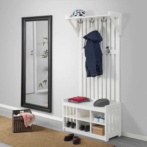 Coat Racks, Room Dividers, & Clothes Stands - IKEA Coat And Shoe Storage, Coat Rack Bench, Shoe Storage Unit, Coat And Shoe Rack, Coat Storage, Clothes Stand, Grey Stain, Ikea Family, Bench With Shoe Storage