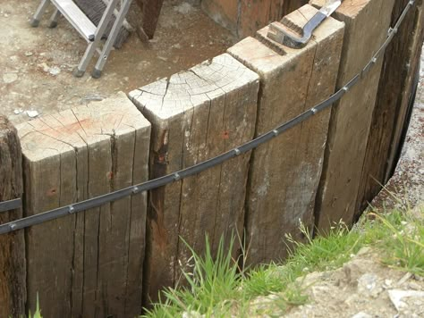 Railway Sleepers Garden, Sleeper Retaining Wall, Sloping Garden, Sleepers In Garden, Oak Sleepers, Building A Retaining Wall, Garden Retaining Wall, Railway Sleepers, Path Ideas