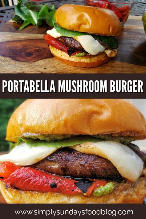 Vegan Stuff Portabella Mushrooms, Mushroom Cap Burger, Portables Mushroom Burger, Portabella Mushroom Burger Recipes, Portabella Mushroom Sandwich Recipes, Portabello Mushrooms Burger, Portabella Burger Recipe, Bbq Portabella Mushrooms, Mushroom Burger Vegan