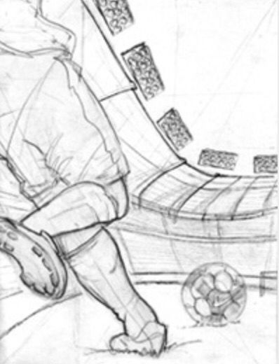 Soccer sketch Soccer Drawing Aesthetic, Football Aesthetic Drawing, Soccer Sketches Draw, Soccer Drawing Reference, Soccer Drawing Ideas, Soccer Field Drawing, Football Drawing Sketches, Soccer Art Drawing, Softball Drawings