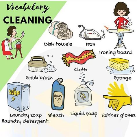 Cleaning Vocabulary, Laundry Items, Online English Teacher, Rubber Gloves, Grammar And Vocabulary, Laundry Hacks, Cleaning Dishes, House Cleaning, Liquid Soap