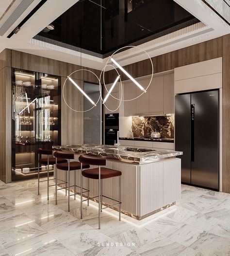 Luxury Mansions Interior Kitchen, Luxury Apartment Interior Penthouses, Luxury Kitchen Island Design, Kitchen Behance, Luxury Apartment Interior, Mansions Interior, Luxury Kitchen Island, Luxury Mansions Interior, Luxury Mansions