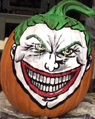 The Joker!  Pumpkin fun Pumpkin Painting Ideas Terrifier, Paint Punkin Ideas, Joker And Harley Quinn Pumpkin Painting, Joker Pumpkin Painting, The Joker Pumpkin Carving, Scary Clown Pumpkin Painting, Art The Clown Pumpkin Painting, Joker Pumpkin, Diy Pumpkins Painting