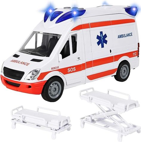 Amazon.com: Kiddie Play Ambulance Toy with Lights and Sound Friction Powered Emergency & Rescue Vehicle Set Doors That Open and a Stretcher : Toys & Games Ambulance Toy, Lights And Sirens, Rescue Vehicles, Mini Figurine, Doctor Office, Car Toy, Small Business Branding, Toy Sets, Ambulance