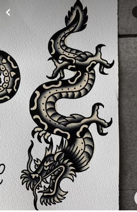 Chinese Dragon Tattoos Traditional, Wadjet Tattoo, Flash Dragon Tattoo, American Traditional Dragon Tattoo Flash, American Traditional Dragon Tattoo Black, Traditional Tattoos Dragon, Traditional Dragon Tattoo Flash, Trad Dragon Tattoo, Old School Dragon Tattoo