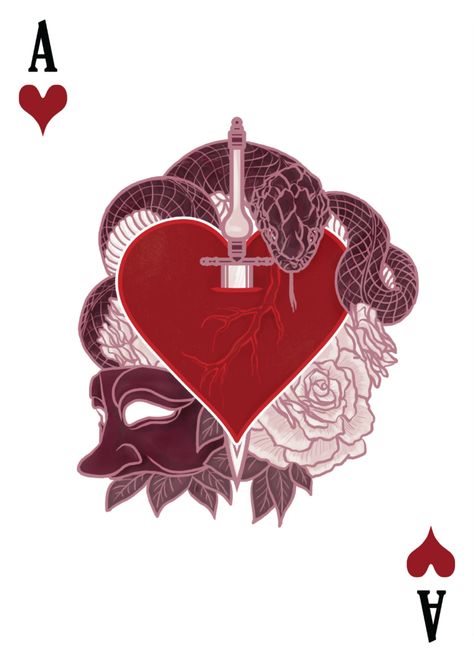 Ace of Hearts - The Count of Monte Cristo by karinyan Ace Of Hearts Tattoo, Count Of Monte Cristo, Hearts Tattoo, Monte Cristo, Ace Of Hearts, The Count, Ace Of Spades, Playing Card, Snakes