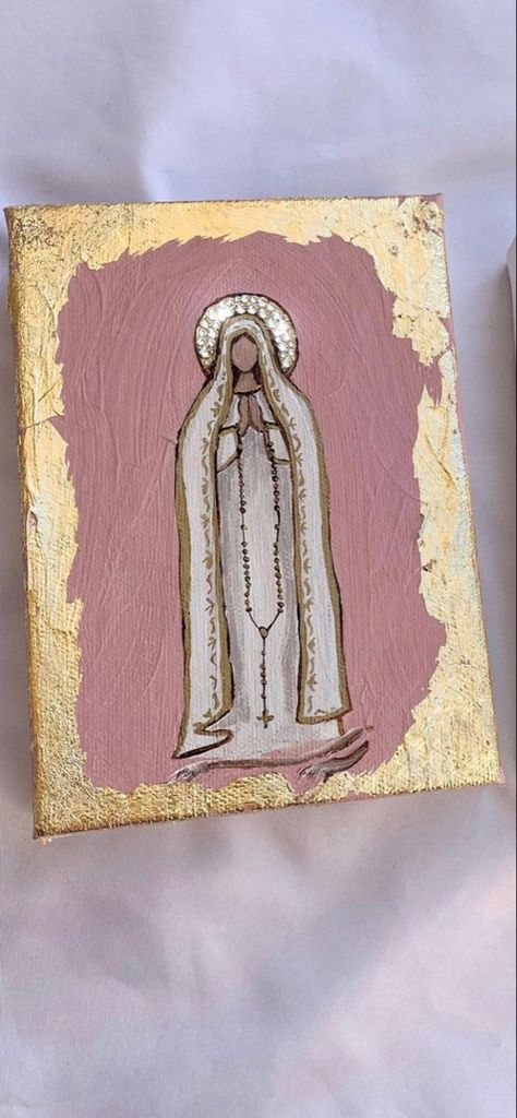 Virgin Mary Painting Easy, Virgencita Painting, Catholic Painting Ideas, Embeleco Day, Mary Painting Catholic, Catholic Art Aesthetic, Painting Ideas Christian, Rosary Painting, Saint Painting