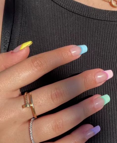 Multi Colored Nails French Tip, Nails French Tip Square, Colourful French Tips, Multi Colored Nails, French Tip Square, Coffin Nails Designs Summer, Short Coffin Nails Designs, Different Color Nails, Nails French Tip