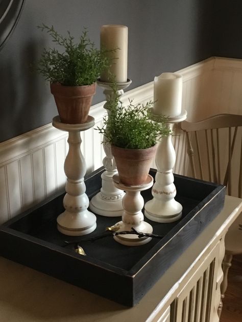 Chunky Candlesticks Decor, Decorating With Candlesticks, Candle Stick Decor Ideas, Candlestick Makeover, Small Home Remodel, Stick Decor, Candle Stick Decor, Farmhouse Crafts, Candle Sticks