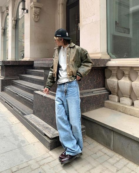 Ny Mens Fashion, Mens Baggy Jeans Outfit, Baggy Denim Jeans Outfit, Baggy Jeans Outfit Men, Outfit With Cap, Fits Of The Week, Pinterest Wardrobe, Fashion Baggy, Male Outfits