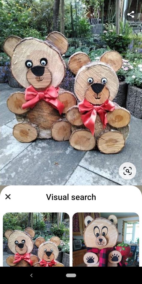 Wood Disk Crafts, Wooden Xmas Decorations, Wooden Bears, Wood Log Ideas, Scrap Wood Art, Wood Log Crafts, Tre Kunst, Wood Carving Art Sculpture, Log Projects