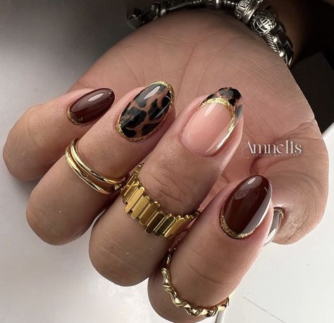 Leopard And Burgundy Nails, Burgundy And Leopard Nails, Burgundy Leopard Nails, Short Animal Print Nails, Leopard Nails Short, Short Leopard Nails, Tortoise Nails, Leopard Nail Art, Bday Nails