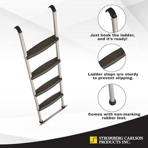 Amazon.com: Stromberg Carlson Interior Bunk Ladder, KD, RV Bunk Ladder, Bunk Bed Ladder with Injection Molded Treads, Hooks and Mounting Hardware Included, can be Used as Dorm Loft Ladder - Silver 66" : Automotive Rv Bunk Ladder, Ladder Bunk Bed, Bunk Ladder, Bed Ladder, Bunk Bed Ladder, Loft Ladder, Bunk Bed, Injection Moulding, Bunk Beds