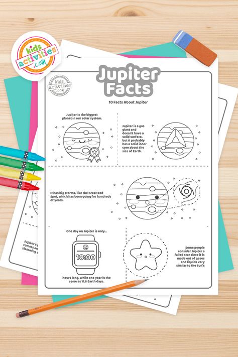 Science Experiments for Kids Jupiter Facts For Kids, Facts About Jupiter, Jupiter Facts, Earth Coloring Pages, Planet Mobile, Comets And Asteroids, Planet Coloring Pages, Science Experiments For Kids, Experiments For Kids