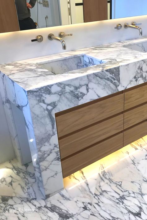 Look at this beautiful white #Arabescatomarble we sourced from an Italian supplier for a #London #project. This material is perfect for use on vanity units as we have illustrated here.  We are confident in this part of our production by using only the best masonry tools and machinery. Combined with our extensive know-how and proven track record allows us to complete projects generally ahead of schedule as we understand how to harness the magic of this beautiful #stone. #bathroomgoals. #homeinspo Granite Vanity, Masonry Tools, Arabescato Marble, County House, Bathroom Goals, Greater London, Marble Bathroom, Project Photo, Vanity Units