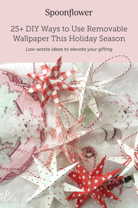 So you’ve wrapped up your #SpoonflowerWallpaper project! You look at your leftover bits and think: now what? 🤔💡 We're here with 25 ideas to help you make the most of your wallpaper swatches and scraps, including holiday projects to spruce up your gifts and home—and minimize waste too! Christmas Star Ornaments, Wallpaper Swatches, Diy Gift Tags, Diy Christmas Star, Diy Steps, Wallpaper Crafts, Danish Christmas, Star Ornaments, Pink Inspiration