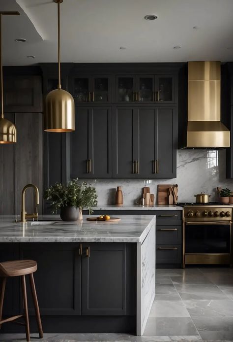 Moody Gray Kitchens: A Cozy and Inviting Trend for Your Home - Kitchen Informant Matte Dark Grey Kitchen Cabinets, Smokey Gray Cabinets, Moody Contemporary Kitchen, Cozy Moody Kitchen, Earthy Moody Kitchen, Dark Neutral Kitchen Cabinets, Dark Moody Kitchen Ideas, Moody Vibes Aesthetic, Dark Gray Countertops Kitchen