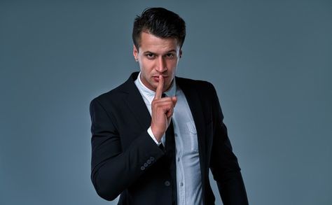 Young handsome businessman wearing elega... | Premium Photo #Freepik #photo #background #business #hand #man Finger On Lips Silence, Leader Aesthetic, Finger On Lips, Elegant Suit, Funny Attitude Quotes, Be Quiet, Thumbnail Design, Positive Quotes For Life Motivation, Face Men