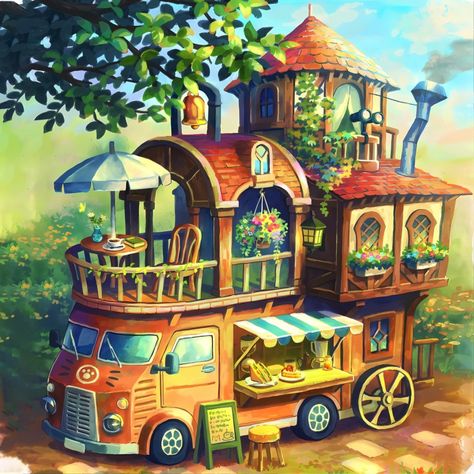 Illustration Kunst, Isometric Art, Image Nature, Fantasy House, Fantasy Art Landscapes, Art And Illustration, 판타지 아트, Fairy Houses, Environment Concept Art