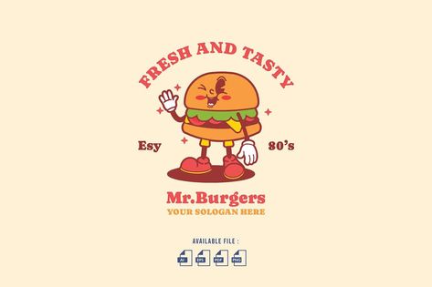 Mr. Burgers Retro Cartoon Logo Burger Logo, Retro Cartoon, Cartoon Logo, Retro Cartoons, Vintage Logo, Design Resources, ? Logo, Pins, Design