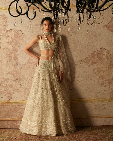 Ivory Lehenga, Ridhi Mehra, Embroidered Lehenga, Embroidered Organza, Organza Dupatta, Indian Fashion Designers, Indian Designer Outfits, Indian Attire, Indian Outfit