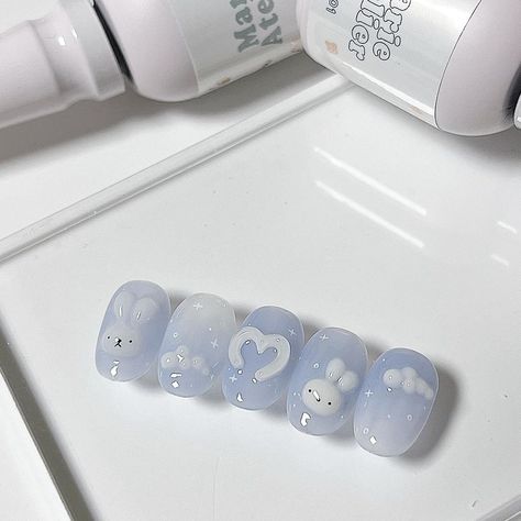 Unique Nail Art, Fake Nails Designs, Korean Nail Art, Bunny Nails, Asian Nails, Korean Nails, Gel Nails Diy, Simple Acrylic Nails, Blush Nails