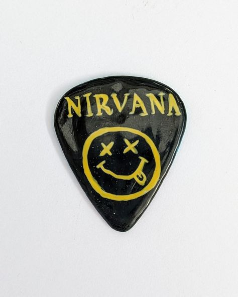 Guitar Pick Painting, Nirvana Painting, Nirvana Guitar, Painted Guitar, Rock Gifts, Guitar Painting, Band Art, Musician Gifts, Guitar Picks