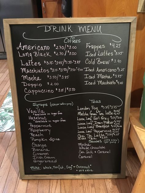 Artsy chalk board menu for Coffee trucks! Mobile Coffee Menu Ideas, Coffee Drink Menu Ideas, Coffee Cart Menu Ideas, Coffee Truck Menu Ideas, Coffee Menu Ideas, Coffee Truck Menu Board, Coffee House Menu Ideas, Ideas For Food Truck, Menu Board Ideas