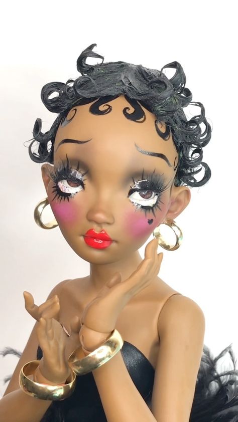 pidgindoll on Instagram: The origin of Betty Boop. #bettyboop #estherjones #babyesther #pidgindoll #dolls #dollartist Babydoll Photoshoot, Black Doll Makeup, Doll Costume Makeup, Doll Makeup Look, Betty Boop Costume, Pidgin Doll, Esther Jones, Betty Boop Makeup, Baby Doll Eyes