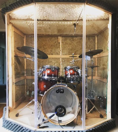 So, yesterday I finally finished my drum booth project I’ve been workin’ on! The whole thing comes apart with like 24 screws so that the… Drum Booth, Drum Room Ideas, Drum Cage, Diy Drum, Drums Studio, Diy Drums, Booth Diy, Home Recording Studio Setup, Drum Room