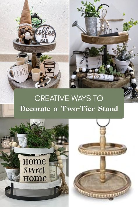 Transform your ordinary two-tier stand into a stunning centerpiece with these fun and simple decorating ideas! Whether you want to create a cozy farmhouse vibe or a spunky seasonal display, the right tiered tray decor can elevate any space. Learn how to use textures, colors, and themed arrangements to showcase your favorite items, from candles to seasonal decor. Discover how the right wooden tray features bring in rustic charm and warmth. It's time to get crafty and make your two-tier stand the talk of the table! Modern Farmhouse Tray Decor, Two Tier Tray Decor, Farmhouse Tray Decor, Two Tiered Tray, Tiered Tray Decor Ideas, Simple Decorating Ideas, Family Bar, Simple Decorating, Farmhouse Tray