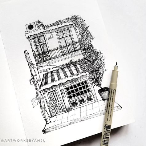 Urban sketching of an old shopfront. I drew this watching @candybrushofficial YouTube video tutorial ❤️❤️ #urbansketching #inktober #inktober52 #inktober52slice #inksharing #blackworknow #dotworknow #illustrationnow #inkart #inkartwork #inkdrawing #inkillustration #inkartist #inkillustrator #urbanskechers #urbansketch #shopfront #shopfronts #urbanart #urbanillustration #urbandraw #inkartwork #inkdrawings #inkillustration Urban Sketching Pen, Urban Sketching Tutorial, Sketching Tutorial, Creative Department, Japan Architecture, Urban Sketch, Building Illustration, Exterior Painting, Architecture Drawing Art