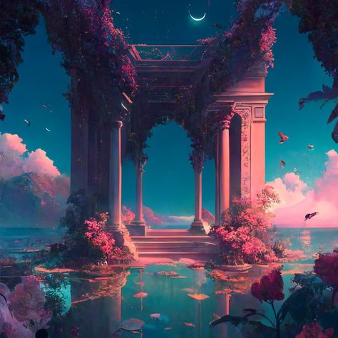 Fantasy Alter Concept Art, Star Kingdom Fantasy Art, Dream Fantasy World, Fantasy Background Aesthetic, 3d Fantasy World, Fantasy Realm Art, Fantasy World Inspiration Scenery, Magical Landscape Art, Fantasy Places Art