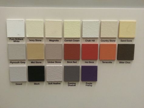 B&Q (sandtex) smooth paint options. Chalk hill, country stone, Plymouth grey, umber stone are decent. Paint Pebbledash, Sandtex Chalk Hill, Chalk Hill Masonry Paint, Off White Masonry Paint Uk, Painted Pebbledash, Masonry Paint Colours, Sandtex Masonry Paint, Plascon Paint Colours Exterior, Tile Paint Colours