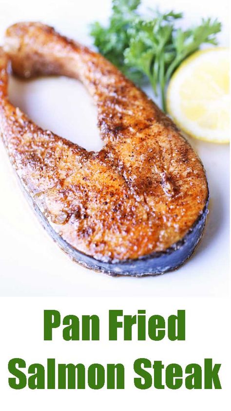 Pan fried salmon steaks are a delicacy when seasoned with sage and fried in butter. It's a delicious dish that also happens to be very healthy! Salmon Steaks Pan Fried, Steak Salmon Recipes, Salmon Steak Recipes Baked, Salmon Steaks Recipes, Keto Receipts, Salmon Steak Recipes, Healthy Steak Recipes, Tile Fish, Salmon Steaks