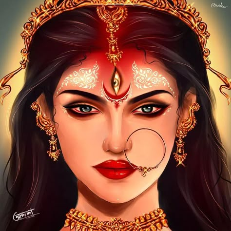 Barbie India, Lips Shape, Devi Maa, Durga Picture, Rama Krishna, God Artwork, Durga Painting, Shakti Goddess, Indian Goddess