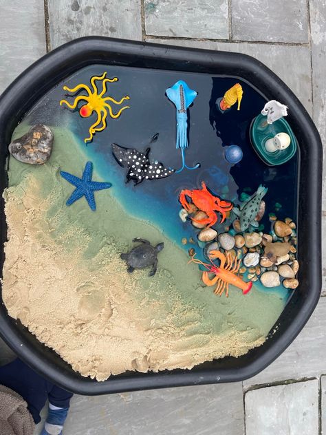 Coral Reef Tuff Tray, Under The Sea Tuff Tray Ideas, Under The Sea Sensory Play, Water Tuff Tray Ideas, Sea Tuff Tray, Under The Sea Tuff Tray, Under The Sea Activities For Preschool, Under The Sea Activities, Water Play Ideas