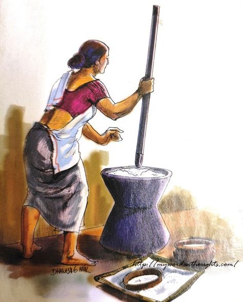 Old Indian Kitchen Utensils, Kerala Old Photos, Indian Kitchen Illustration, Kerala Culture Illustration, South Indian Food Illustration, Traditional Indian Kitchen, Utensils Drawing, Traditional Stencil, Blogs Ideas