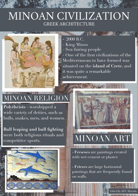 Submitted to. Ar Bryll Edison Par - MINOAN CIVILIZATION Minoans And Mycenaeans, Greek Civilization Art, Minoan Aesthetic, Minoan Architecture, Ancient History Projects, Greek Arch, Minoan Culture, Minoan Civilization, Greek Civilization