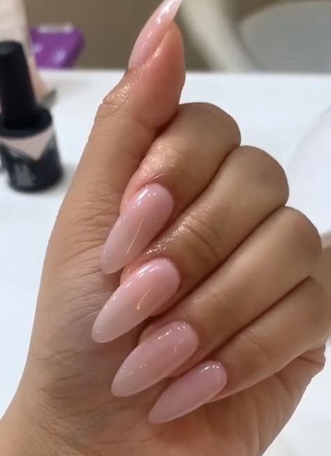 Milky Pink Almond Nails, Natural Acrylics, Translucent Pink Nails, Sheer Pink Nails, Long Oval Nails, Cute Simple Nails, Almond Acrylic Nails, Coffin Nails Long, Glam Nails