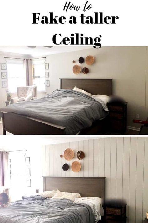 Easiest Trick to Make Ceilings Look Taller Low Ceiling Bedroom, Cottage Style Bedroom, Make Bed, Tall Furniture, Dnevni Boravak, Messy Bed, Garage Addition, Diy Accent Wall, Interior Design Presentation