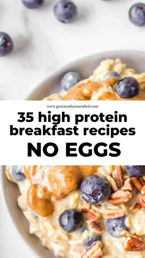 Try any of these high protein breakfast recipes no eggs for a filling and satisfying start to your day! This list of egg-free breakfast recipes has everything from oatmeal, smoothies, savory breakfasts, and other sweet morning meals that are loaded with protein without relying on eggs. Phff Meals Breakfast, Faster Way Recipes, Low Carb No Egg Breakfast Ideas, Meal Prep Breakfast No Egg, Breakfast Ideas Not Eggs, Morning Protein Breakfast, Low Carb High Protein Breakfast No Eggs, High Protein Low Calorie Breakfast Prep, High Protein High Fat Breakfast