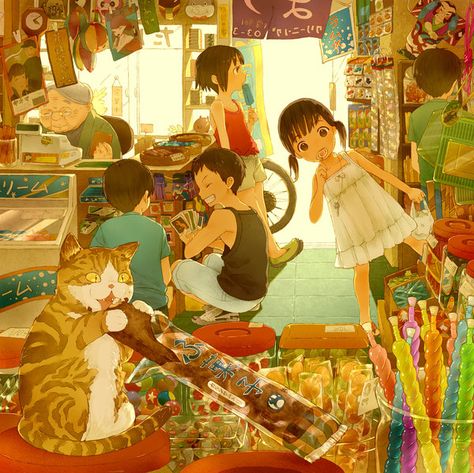 Japanese Candy Store (print image) Japanese Candy Store, Japanese Illustration, Japanese Candy, Shop Illustration, Candy Store, Art Anime, An Anime, Anime Style, Japanese Art