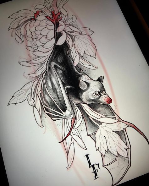 Bats Tattoo Design, Flower Tat, Tattoo Animal, Traditional Flower, Bat Tattoo, Tattoo Traditional, Flower Drawing Design, Drawing Tattoo, Traditional Ink