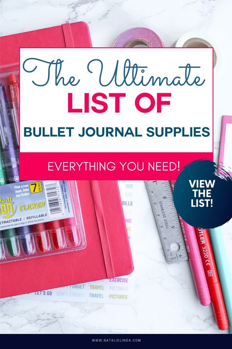 Check out this list to see all the supplies you can use with your bullet journal - from pens and washi tape, to notebooks and journals. These bullet journal supplies can really help you get and stay organized! Organizing Accessories, Ideas For Journaling, Hardy Succulents, Bullet Journal Supplies, Boho Berry, Garden Perennials, School Supplies List, Bullet Journal School, Journal Supplies