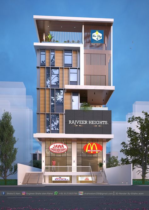 Architectural designer Contact.8171925790 Small Commercial Building Elevation, Hospital Elevation Design, Elevation Design Architecture, Small Commercial Building, Commercial Building Elevation, Clinic Building, Name Board, Commercial Design Exterior, Architectural Designer