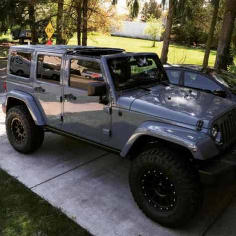 My 2014 anvil grey Sahara build | Jeep Wrangler Forum Jeep Hardtop Storage, Grey Jeep, Jeep Wrangler Tires, Built Jeep, Jeep Wrangler Forum, Jeep Sahara, 2015 Jeep Wrangler, 2014 Jeep Wrangler, Jeep Wrangler Unlimited Sahara