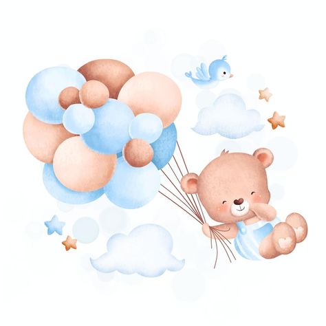 Watercolor illustration cute baby bear f... | Premium Vector #Freepik #vector #watercolor-bear #watercolor-stars #watercolor-baby #cute-watercolor Scrapbook Bebe, Birthday Photo Album, Teddy Bear Party, Baby Animal Drawings, Baby Art Projects, Baby Poster, Floral Cards Design, Watercolor Baby Shower, Baby Posters