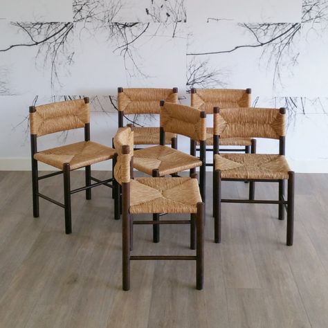 For sale: Set of 6 Wood & Rush Dining Chairs, 1970s Rush Dining Chairs, Rush Chair, 70s Chairs, Vintage Design, Outdoor Chairs, Rush, Outdoor Furniture Sets, Furniture Design, 1970s